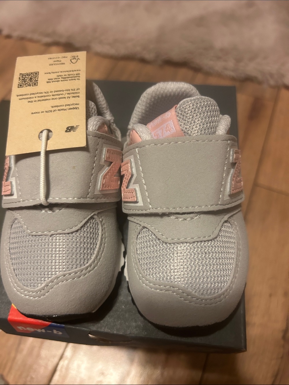 New Balance Kids Light Grey & Pink Hook-and-Loop Sneakers